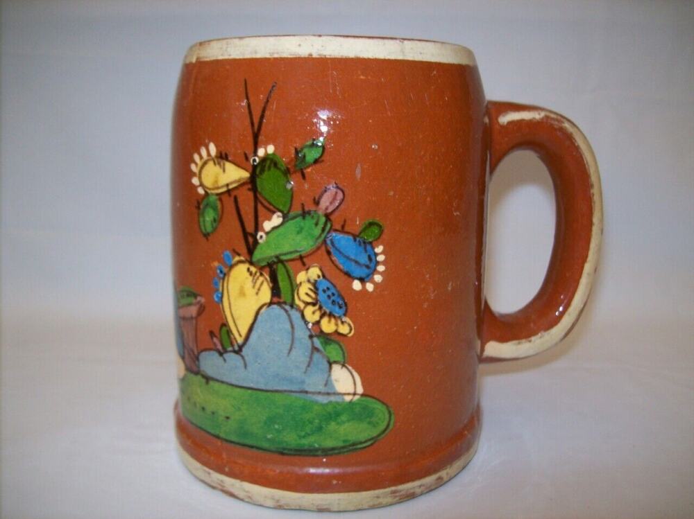 Vintage Mexico Red Clay Mug Cup Cactus Sombrero Siesta -061119